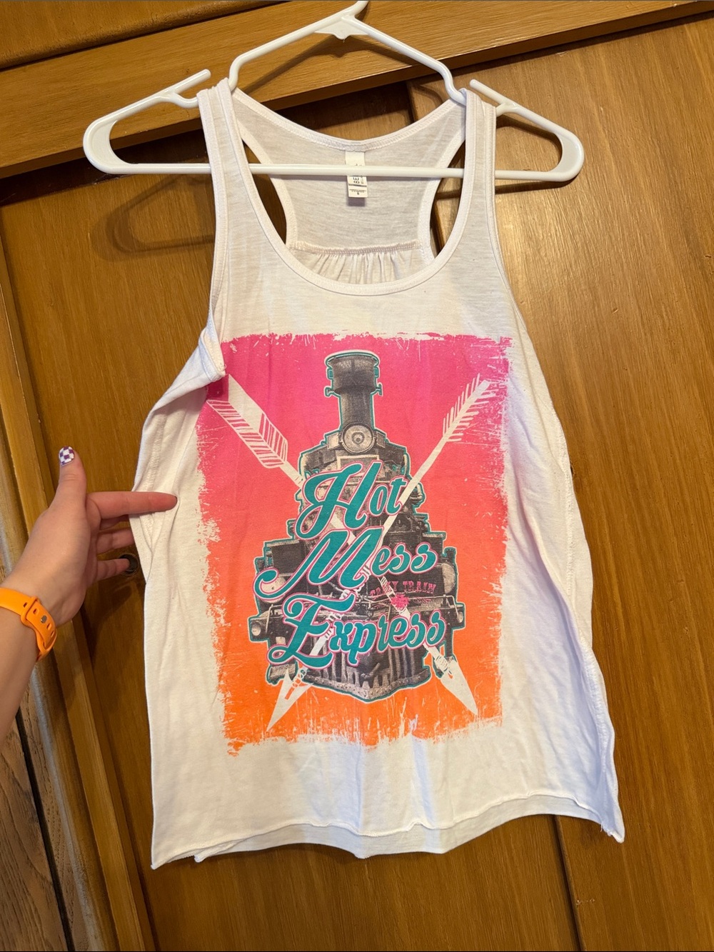 Graphic Tank Top "Hot Mess Express" - White with Pink & Orange Print